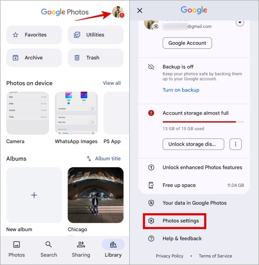 Configuración de Google Photos en móvil