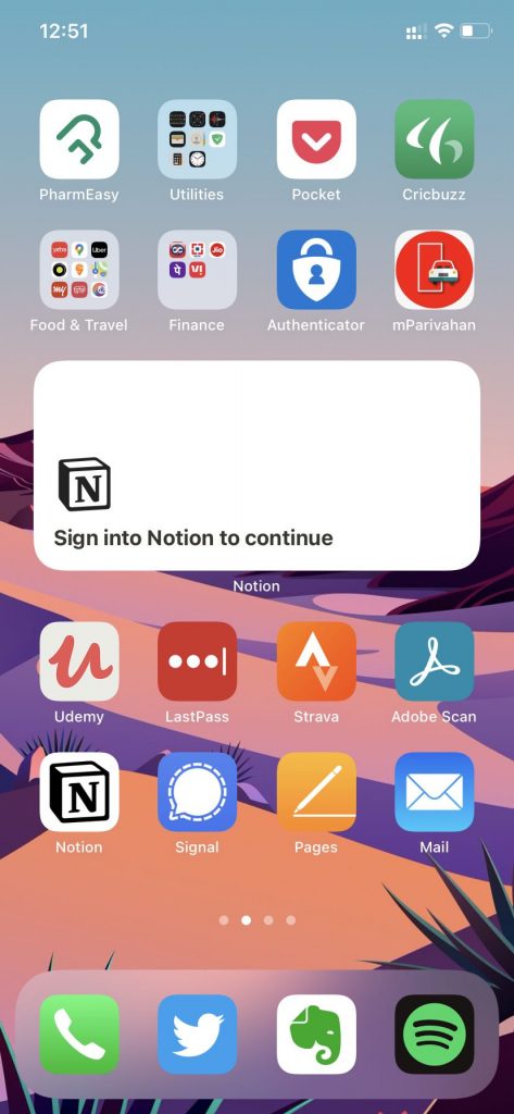 Widget de noción en iPhone