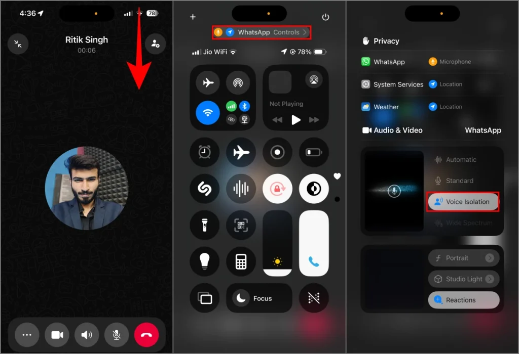 Usar el aislamiento de voz de iOS para mejorar la claridad de la voz en las llamadas de WhatsApp