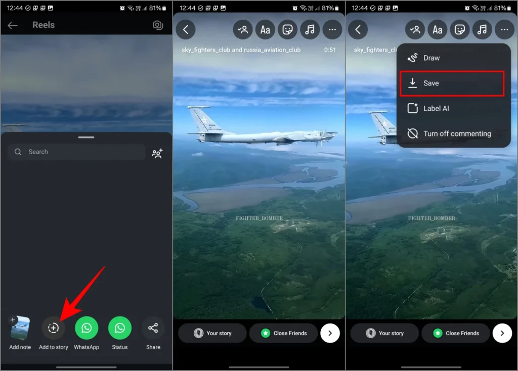 Guardar los carretes de Instagram en la pantalla completa