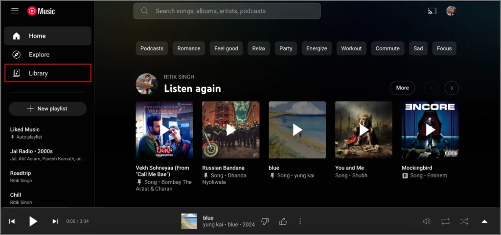 Eliminar una música o pista de la historia de la música de YouTube en la computadora