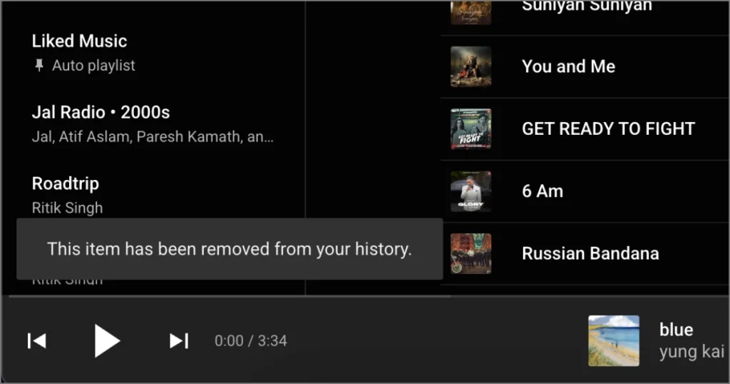 Eliminar una música o pista de la historia de la música de YouTube en la computadora