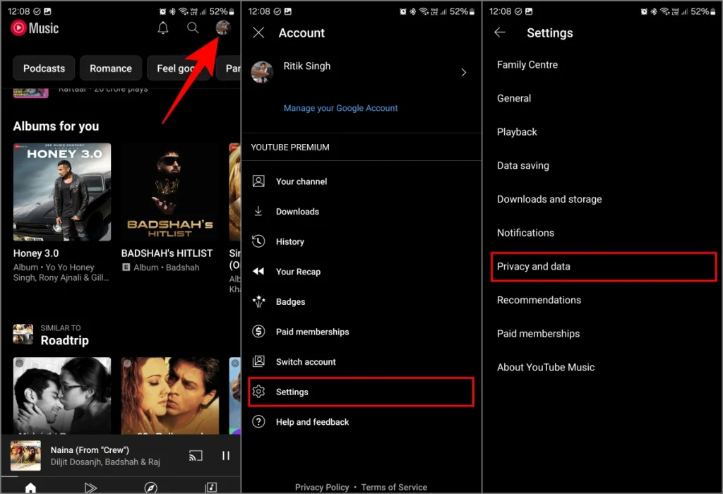 Eliminar todo el historial de escucha de música de YouTube en el teléfono