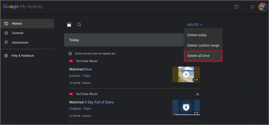 Eliminar todo el historial de escucha de música de YouTube en PC