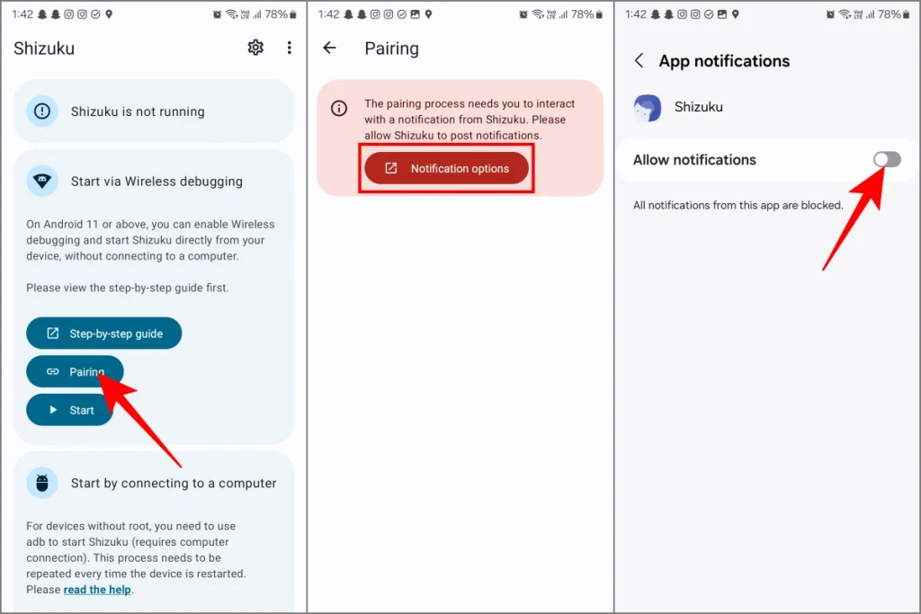 Configuración de la aplicación Shizuku en el teléfono Android
