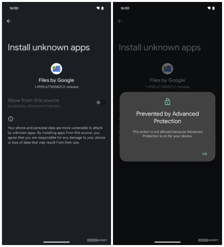 Función de protección avanzada de Android 16