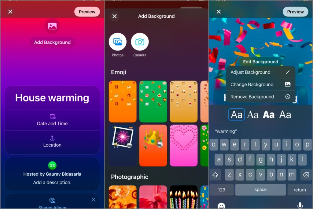 Creación de un evento en Apple invita a la aplicación