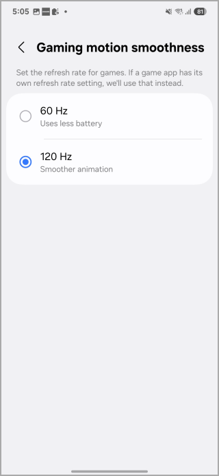 Tasa de actualización de juegos en Samsung One UI 7