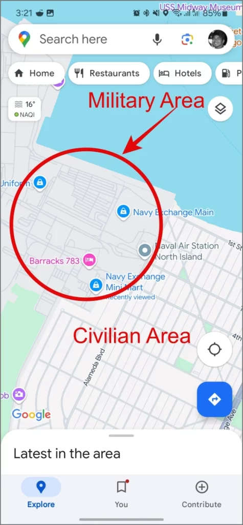 Colores de base militar en Google Maps