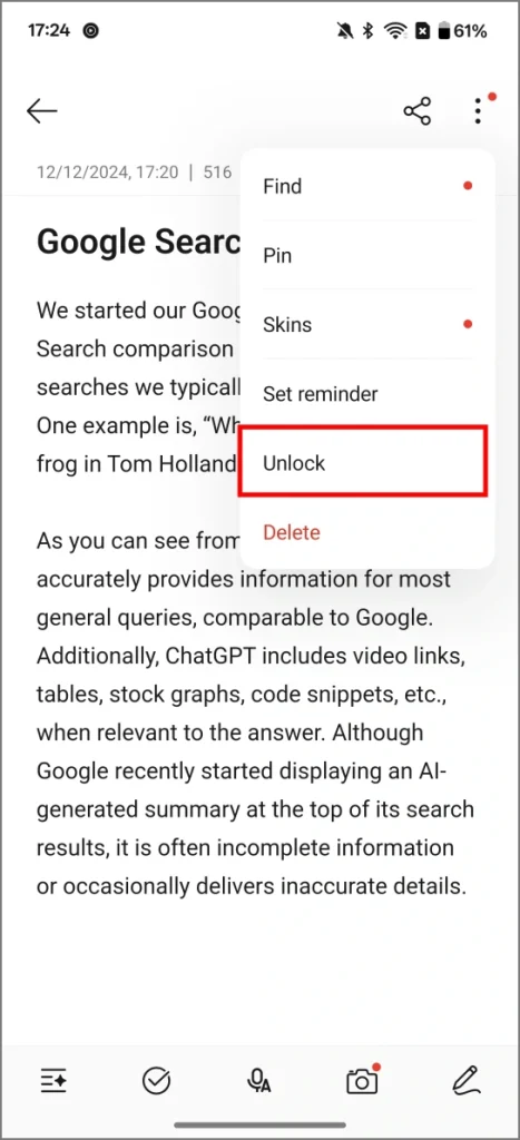 Desbloquear la nota bloqueada en el teléfono OnePlus