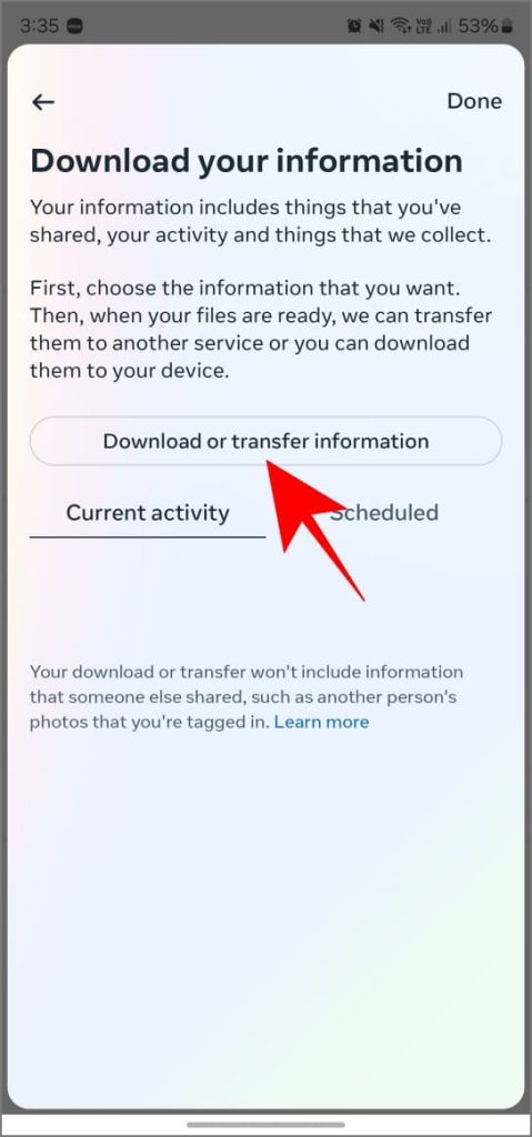 Descargar información en la aplicación Instagram