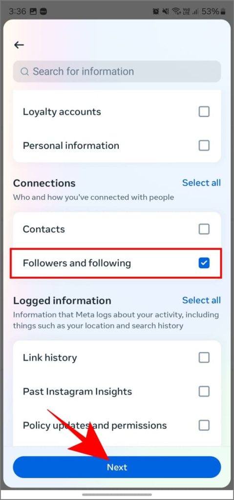 Descargar seguidores y seguir información en la aplicación Instagram