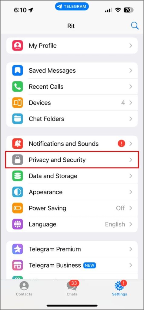 Deshabilitar los recibos de lectura en Telegram en iPhone