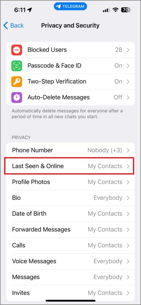 Deshabilitar los recibos de lectura en Telegram en iPhone