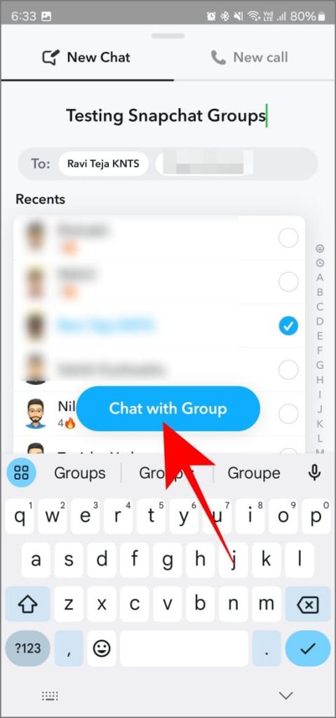 Creación de grupo en Snapchat
