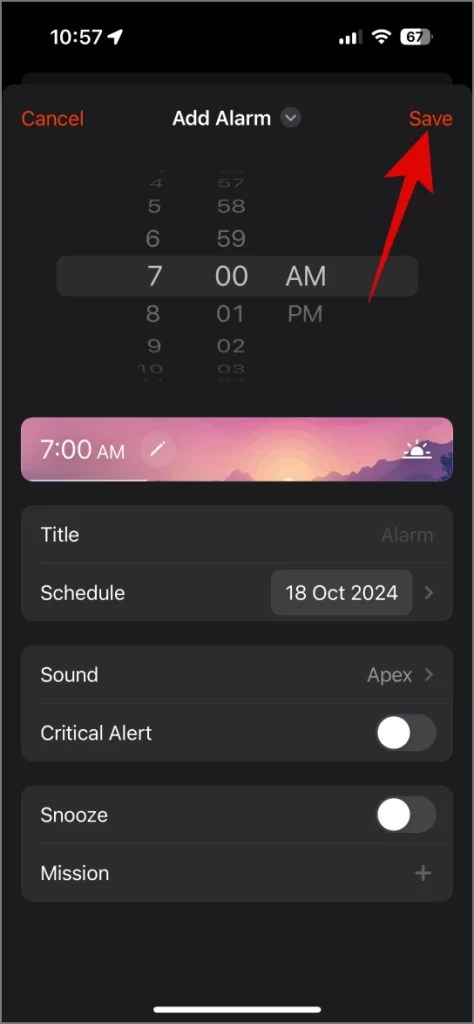 Establezca una alarma en la fecha específica en la aplicación de medianoche en iPhone