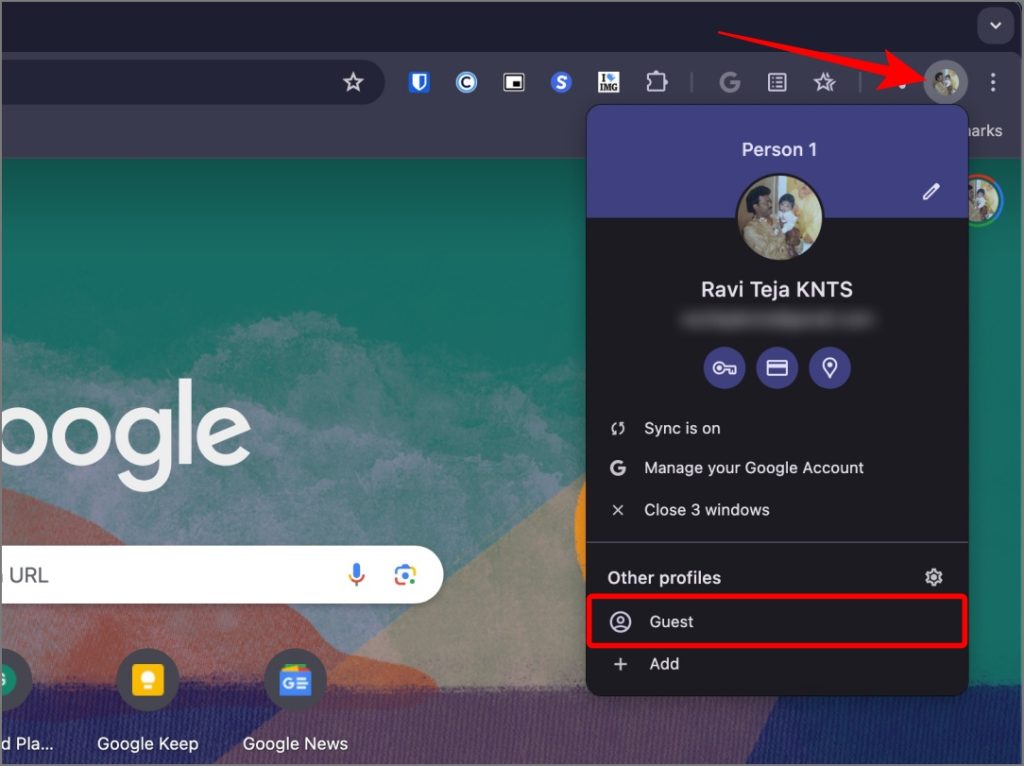 Apertura del modo invitado en Google Chrome