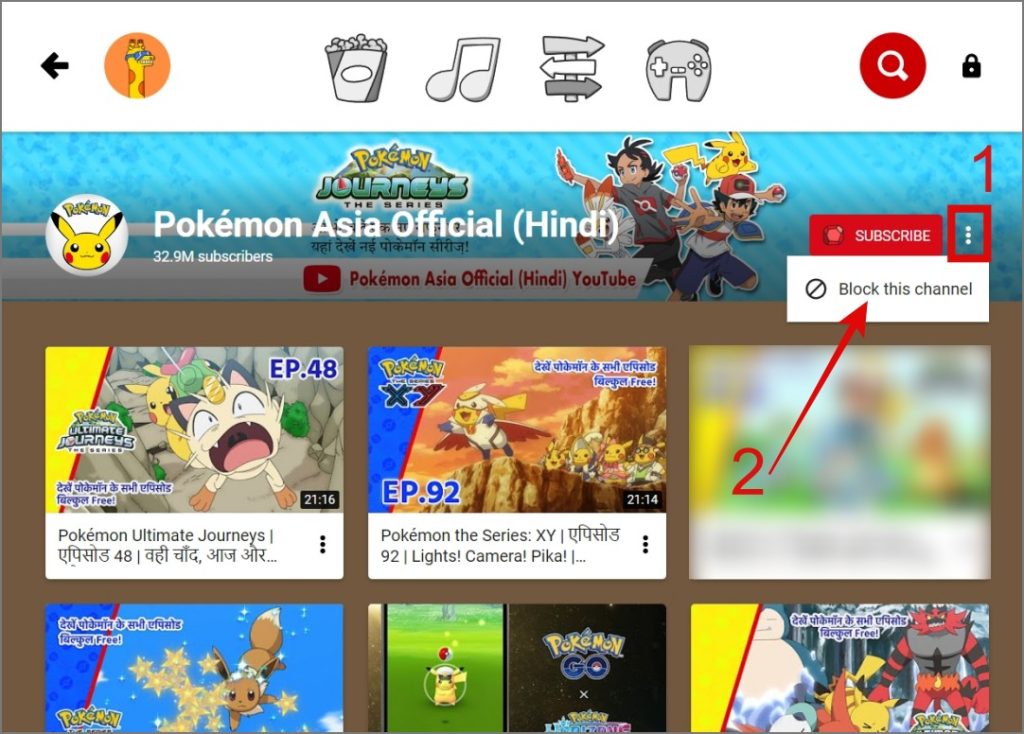 Bloquear un canal en los niños de YouTube