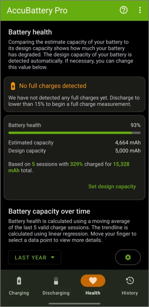 No ver la aplicación de salud de la batería del teléfono en la aplicación Accubattery