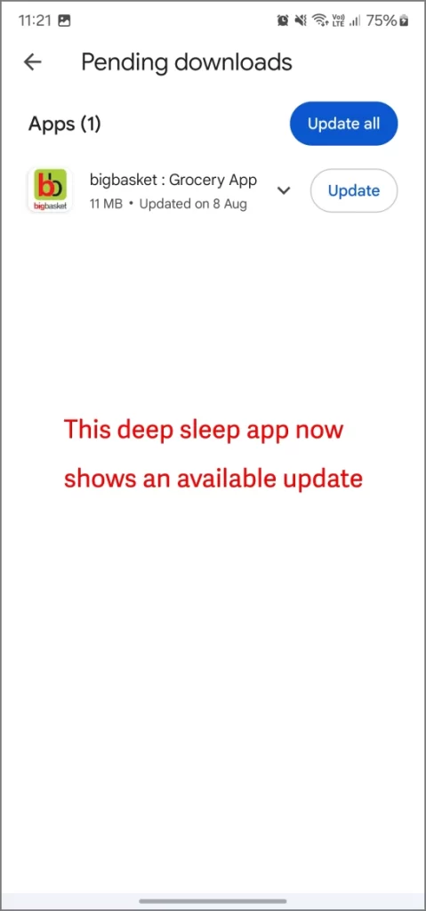 Las aplicaciones de sueño profundo ahora muestran actualizaciones disponibles en Play Store