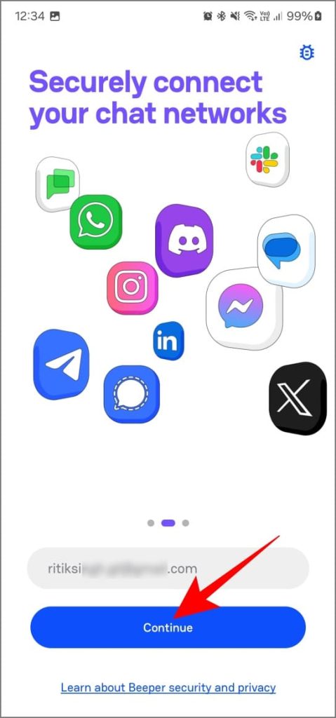 Conectar WhatsApp a la aplicación Beeper en el teléfono Android