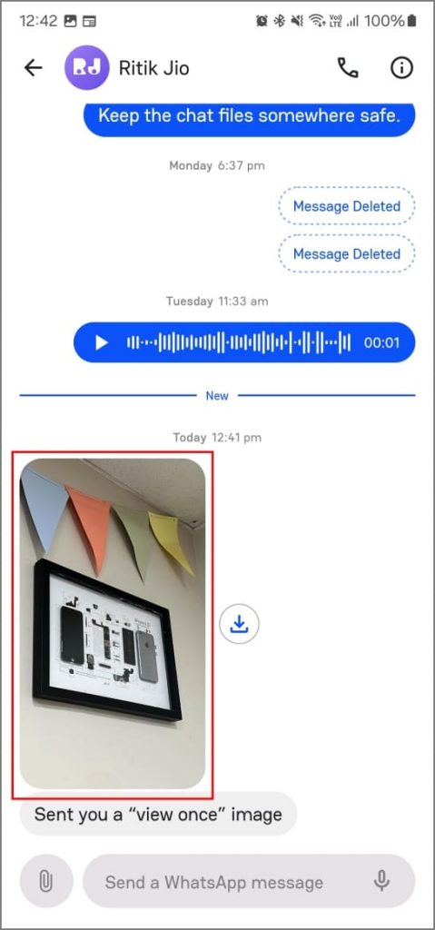 Guardar WhatsApp Vista Una vez fotos en la aplicación Beeper en Android