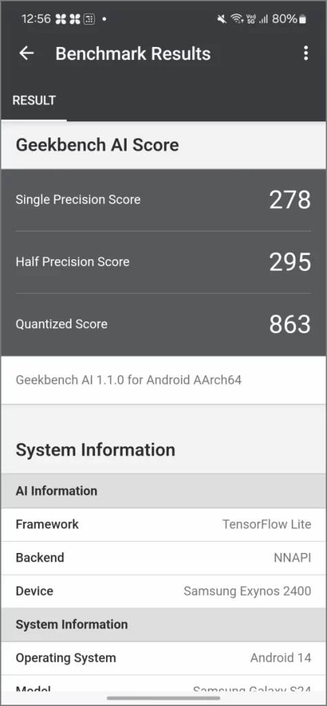 Geekbench ai - npu - galaxy s24