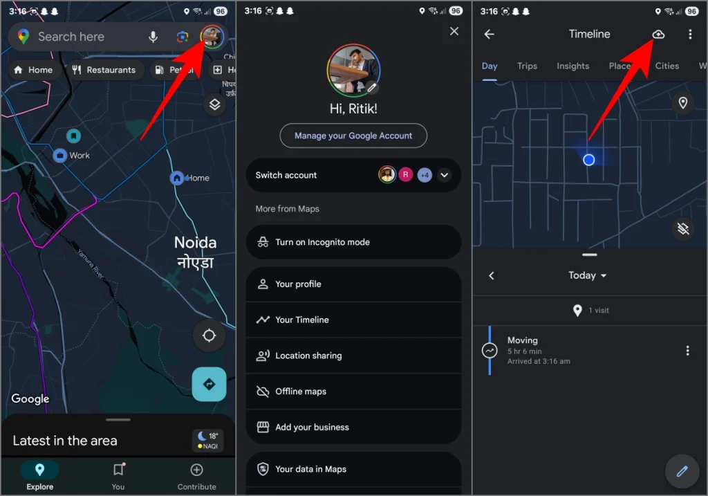 Restaurar los datos de la línea de tiempo de Google Maps perdidos utilizando la copia de seguridad