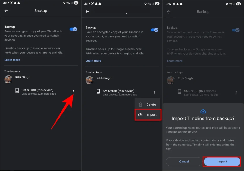 Restaurar los datos de la línea de tiempo de Google Maps perdidos utilizando la copia de seguridad