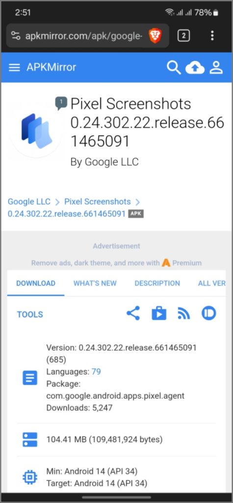 Instale la aplicación de capturas de pantalla desde el apkmiror