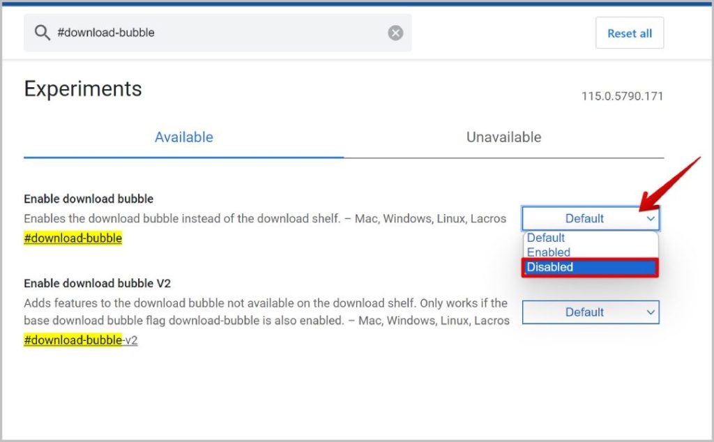 Desactivar Descargar Bubble en Chrome Browser