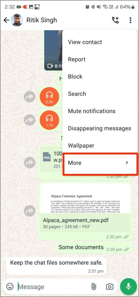Exportar la función de chat en WhatsApp en Android