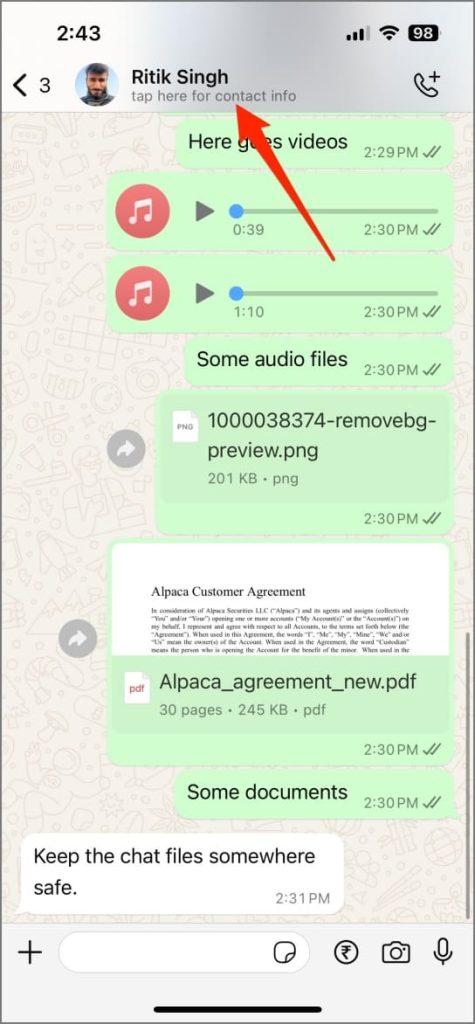 Exportar función de chat en whatsapp en iPhone