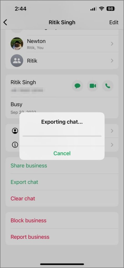 Exportar función de chat en whatsapp en iPhone