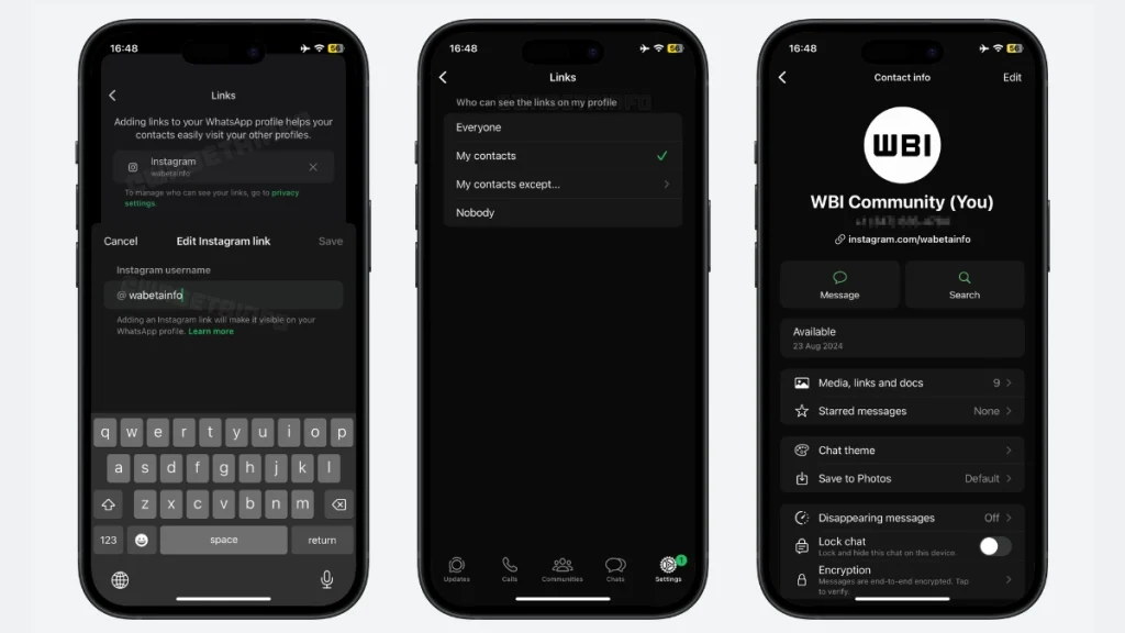 Whatsapp ahora le permite agregar enlace a los perfiles para otras aplicaciones de redes sociales