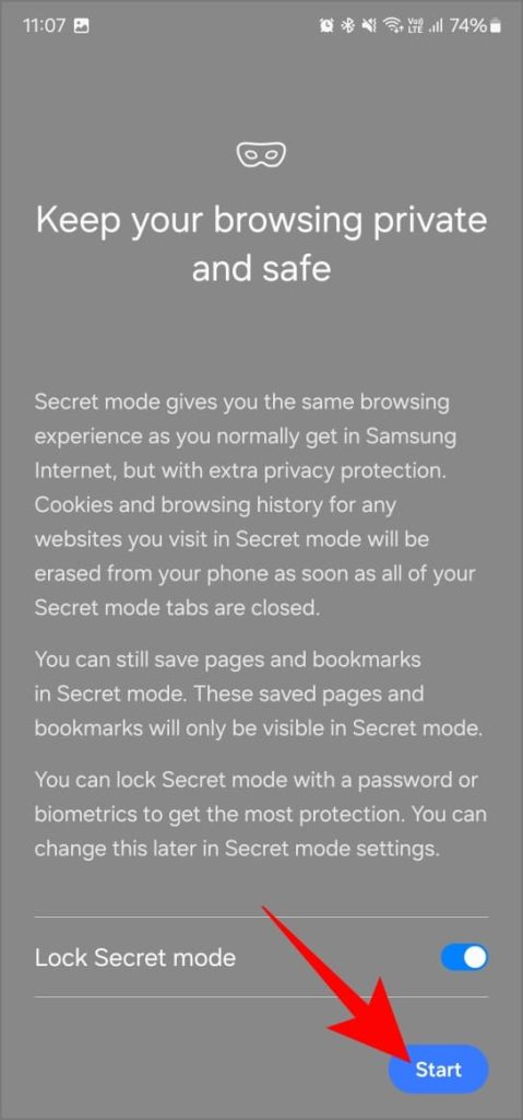 Encienda el modo secreto en Internet de Samsung