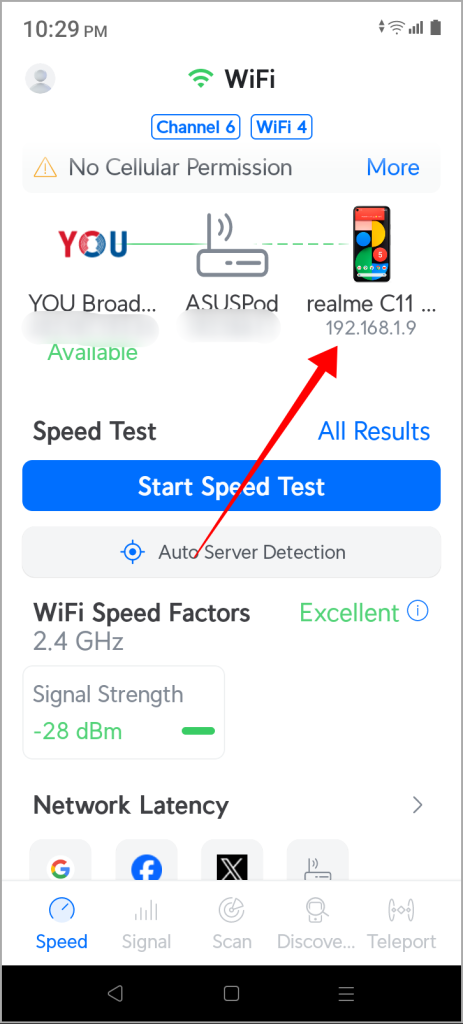 Detalles del teléfono en la aplicación Wifiman en Android