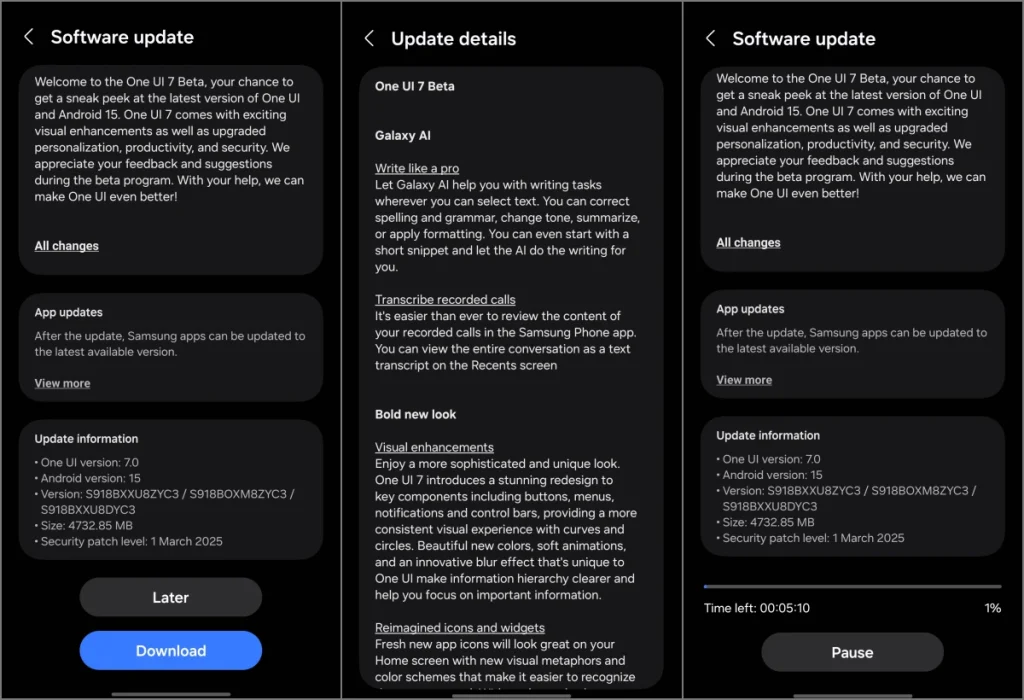 One UI 7 Beta actualización en Galaxy S23 Ultra en India