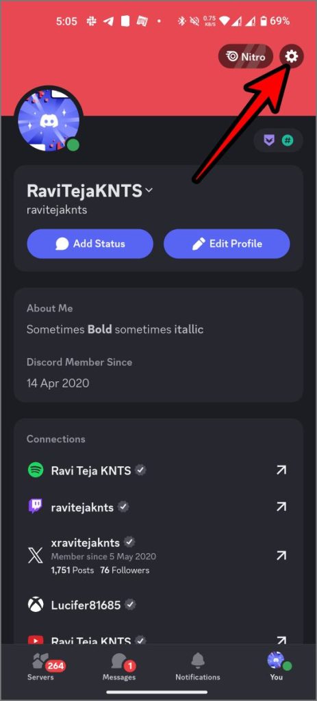 Configuración de apertura en Discord Mobile