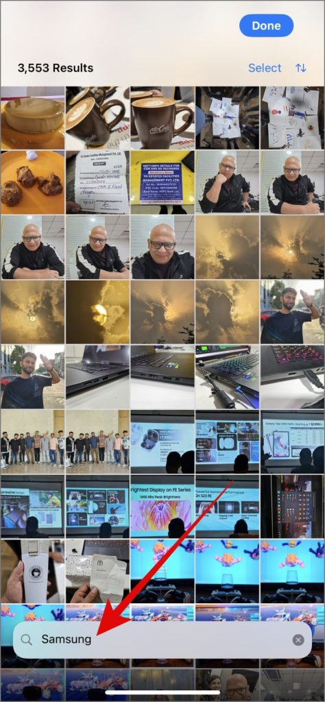 Ingrese el nombre del dispositivo en la aplicación de fotos de la barra de búsqueda