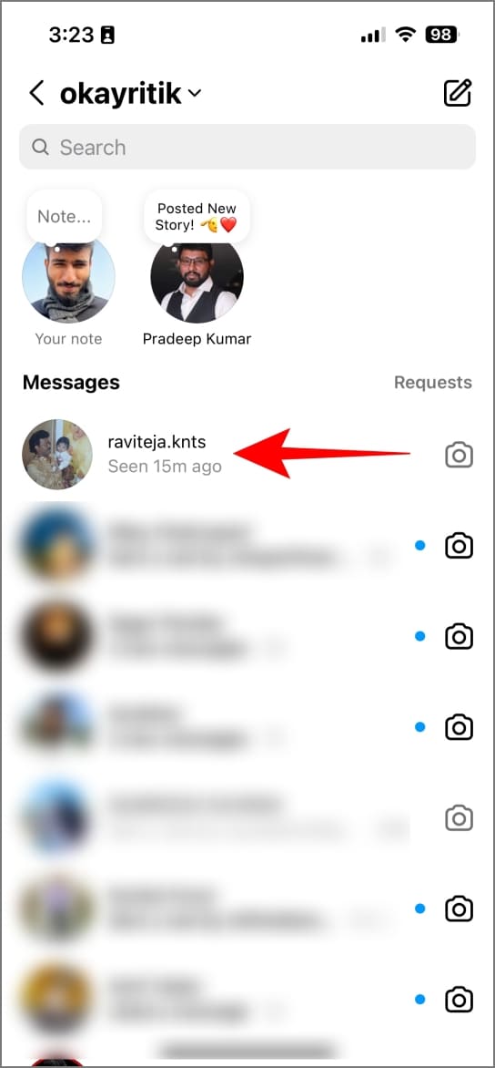 Eliminar una charla en Instagram
