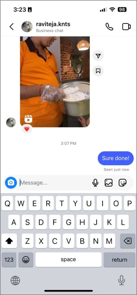 No es decir un mensaje en Instagram