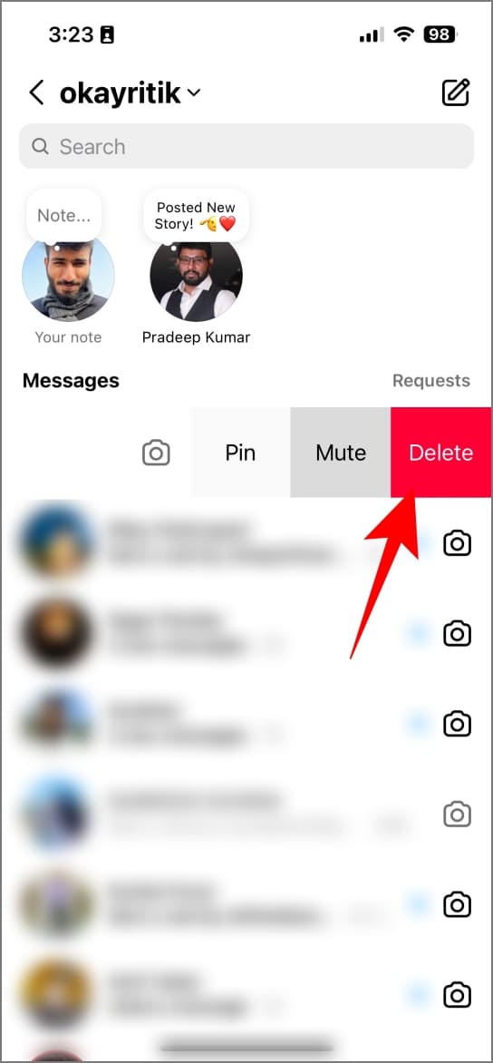 Eliminar una charla en Instagram