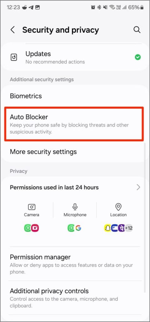 Característica de bloqueador automático en una UI 6.1 en Samsung Galaxy S23 Ultra