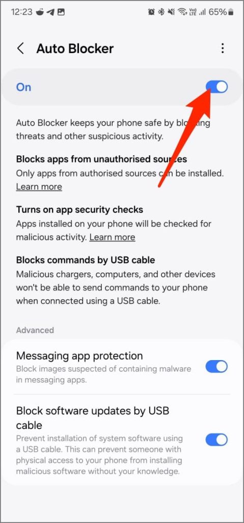 Característica de bloqueador automático en una UI 6.1 en Samsung Galaxy S23 Ultra