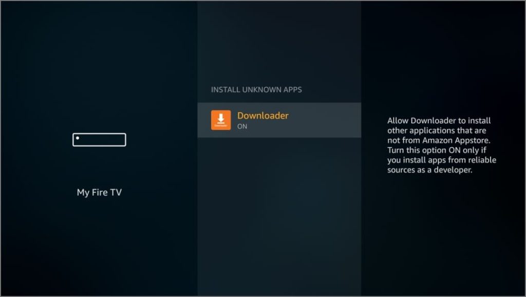 Instale la opción de aplicaciones desconocidas en la configuración de Amazon Fire TV
