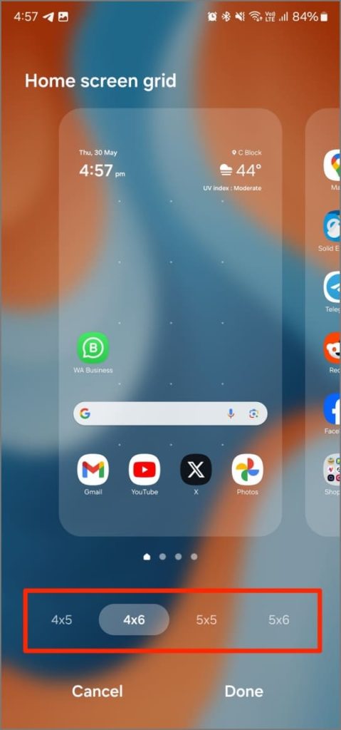 Cambiar el tamaño de la cuadrícula de la pantalla de inicio en una interfaz de usuario 6.1 en el teléfono Samsung Galaxy