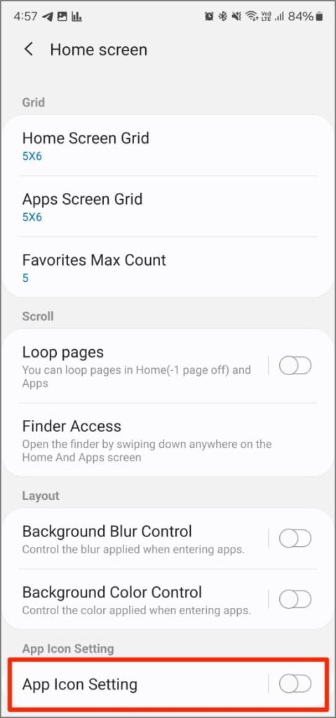 Cambiar el tamaño del icono de la aplicación en un buen módulo de bloqueo en el teléfono Samsung Galaxy