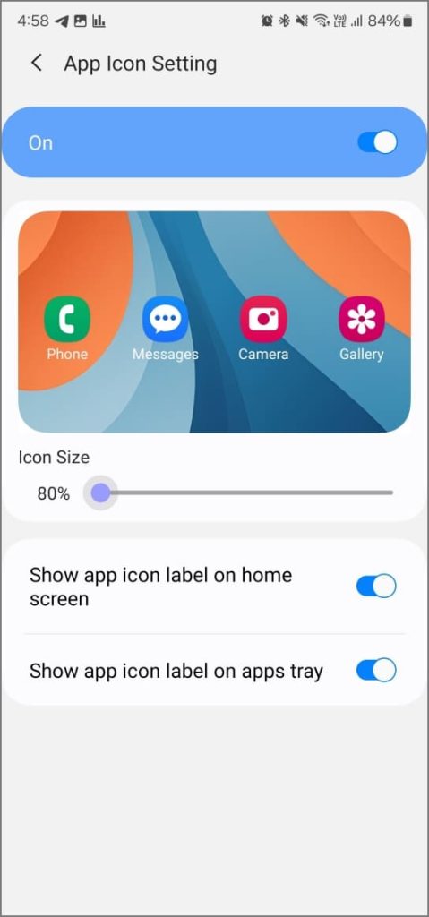 Cambiar el tamaño del icono de la aplicación en un buen módulo de bloqueo en el teléfono Samsung Galaxy