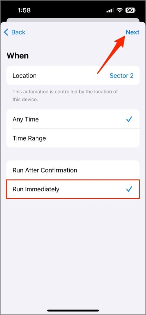 Automatización basada en la ubicación en la aplicación Atajots en iPhone